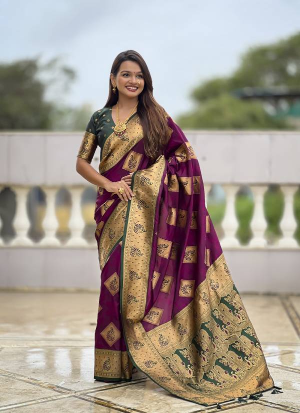 Coral Peach Zari Woven Silk Blend Ethnic Wear Ensemble