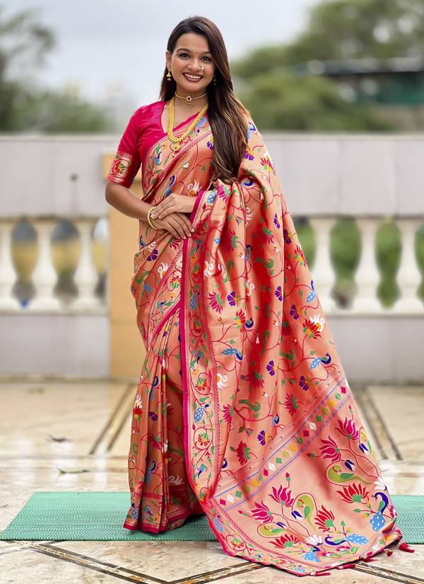 Fuchsia Resham Thread Cotton Silk Party Wear Saree