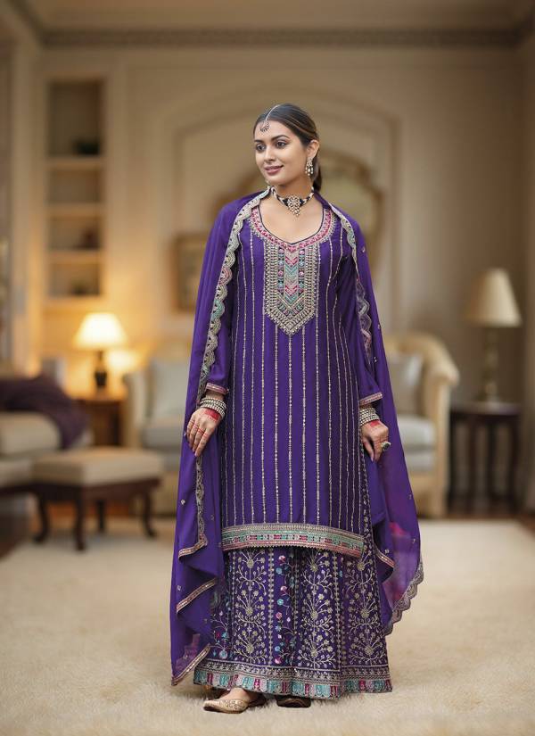 Powder Blue Stone Work Art Silk Ethnic Wear Ensemble