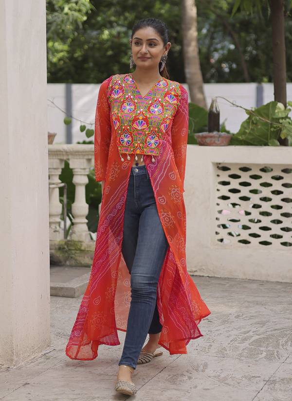 Emerald Green Thread Embroidered Chiffon Anarkali Kurti