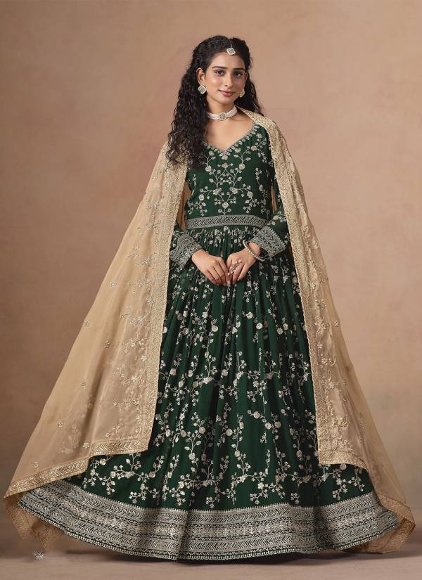 Sea Green Thread Embroidered Cotton Silk Festival Wear Outfit