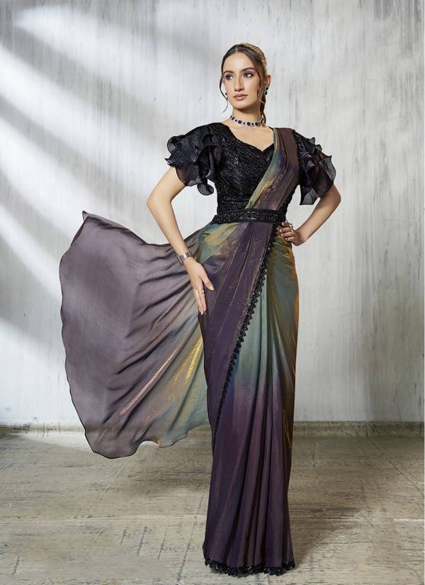 Emerald Green Stone Work Art Silk Ethnic Wear Ensemble