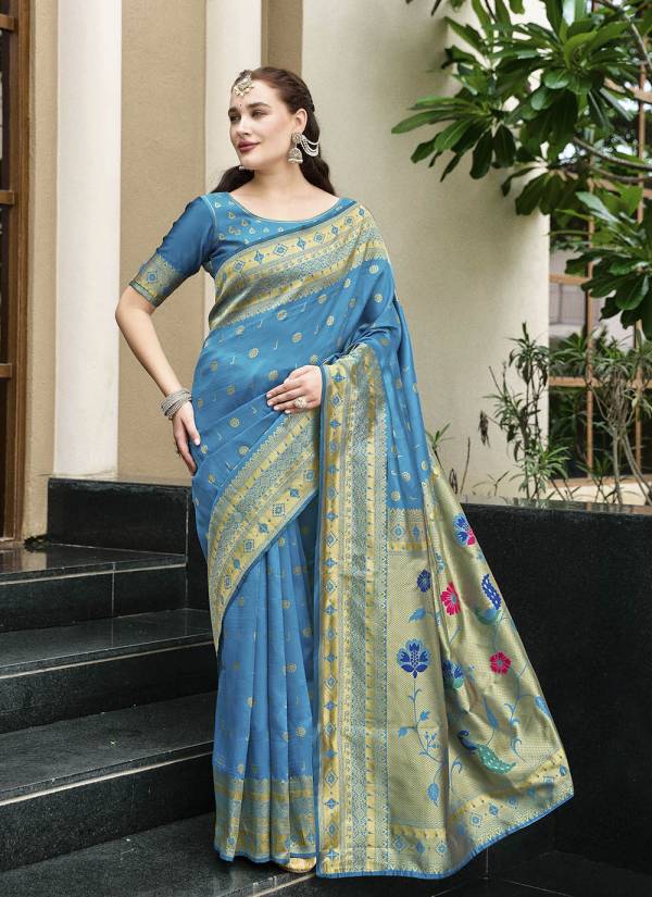 Royal Blue Stone Work Art Silk Ethnic Wear Ensemble