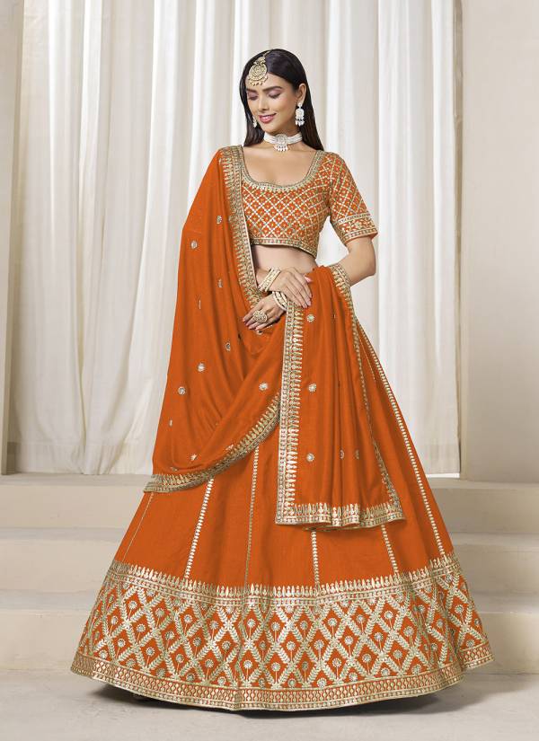 Golden Ivory Kundan Work Raw Silk Lehenga Choli