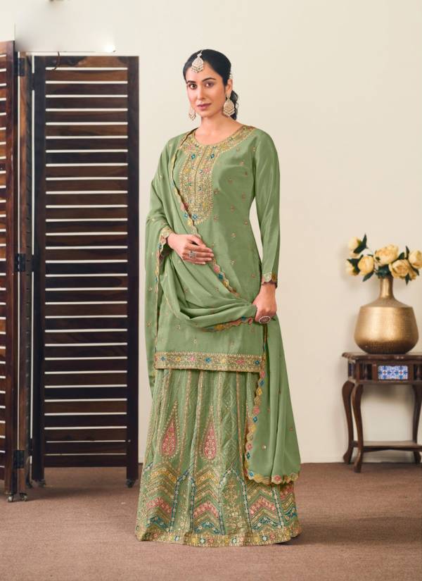 Mustard Yellow Thread Embroidered Cotton Silk Readymade Ethnic Wear Set