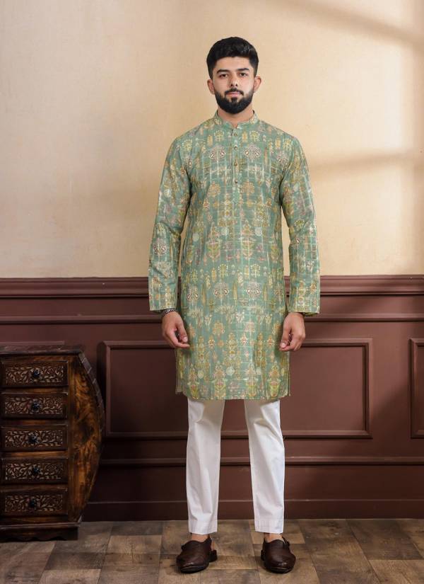 Lavender Zari Woven Linen Mens Kurta