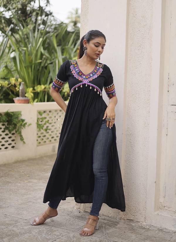 Purple Velvet Hand Block Printed Georgette Designer Kurti