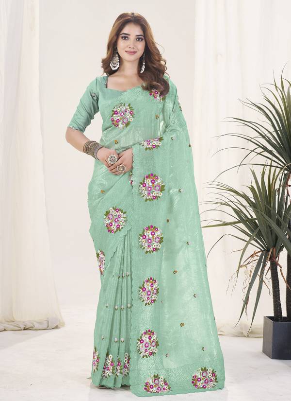 Teal Blue Zari Woven Silk Blend Readymade Ethnic Wear Set