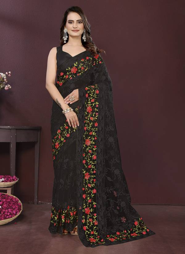 Silver Grey Thread Embroidered Cotton Silk Readymade Ethnic Wear Set