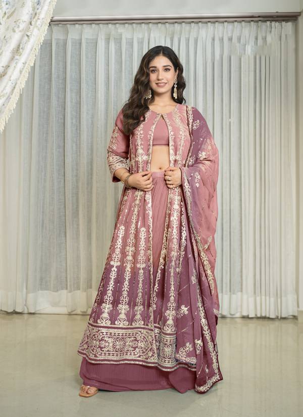 Coral Peach Thread Embroidered Cotton Silk Wedding Wear Collection Piece