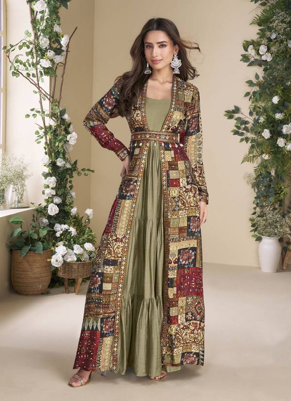 Mustard Yellow Kundan Work Georgette Anarkali Gown