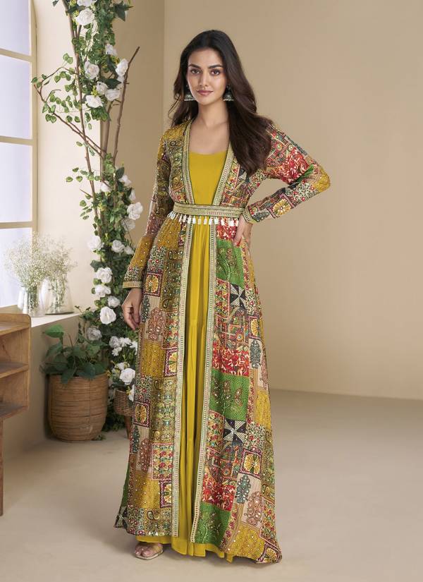 Classic Beige Sequence Work Net Party Wear Gown