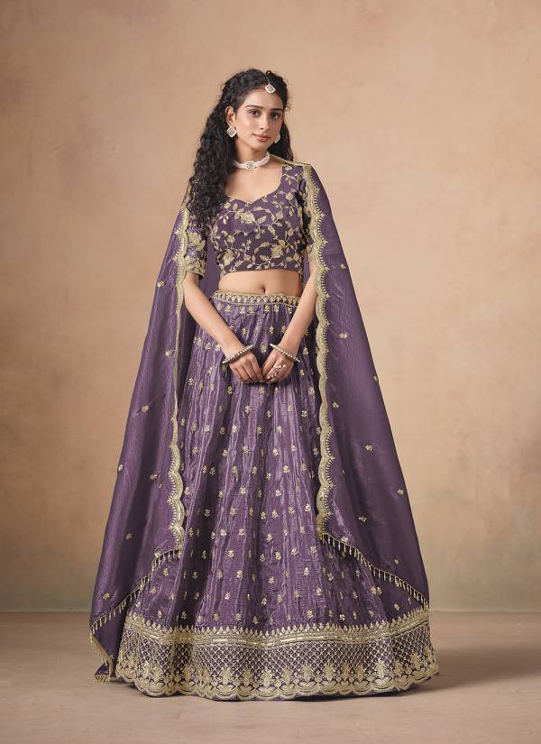 Champagne Gold Digital Printed Raw Silk Wedding Lehenga
