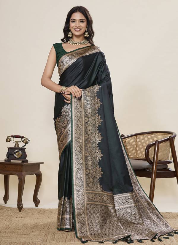 Powder Blue Thread Embroidered Chiffon Banarasi Silk Saree