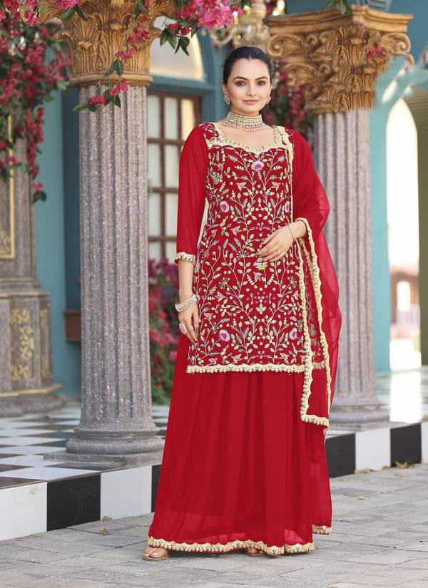 Coral Peach Stone Work Cotton Silk Jaipuri Suit