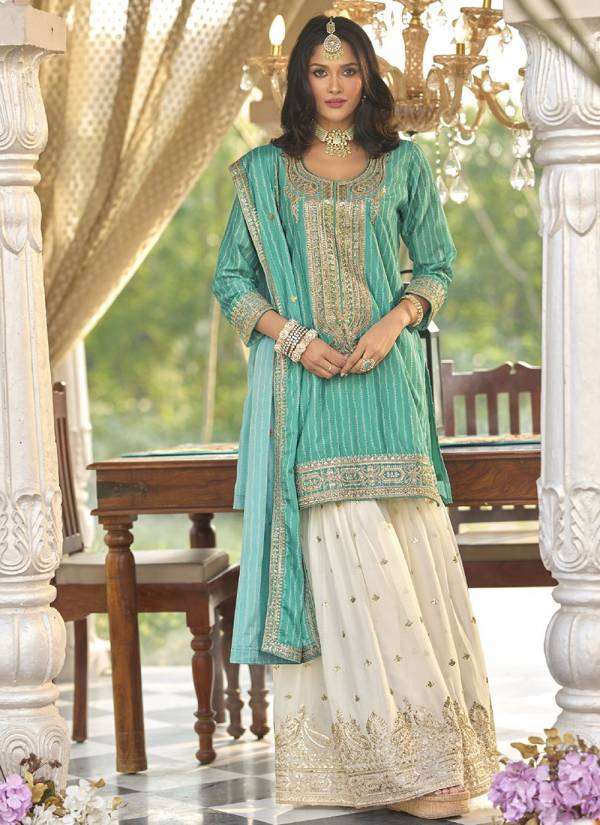 Emerald Green Resham Thread Georgette Punjabi Suit