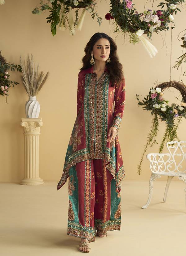 Olive Green Zari Woven Crepe Anarkali Kurti