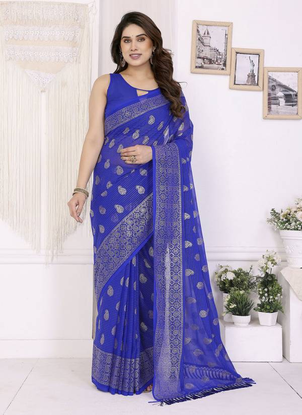 Silver Grey Resham Thread Cotton Silk Designer Saree