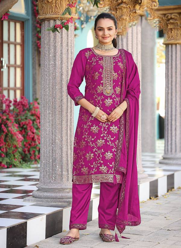 Teal Blue Thread Embroidered Silk Blend Punjabi Suit