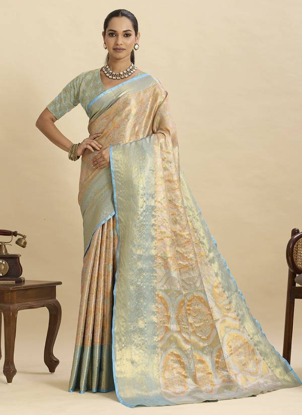 Champagne Gold Resham Thread Cotton Silk Georgette Saree
