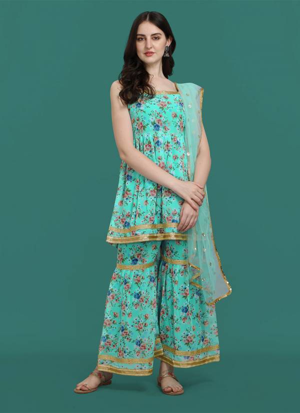 Rani Pink Hand Block Printed Art Silk Punjabi Suit