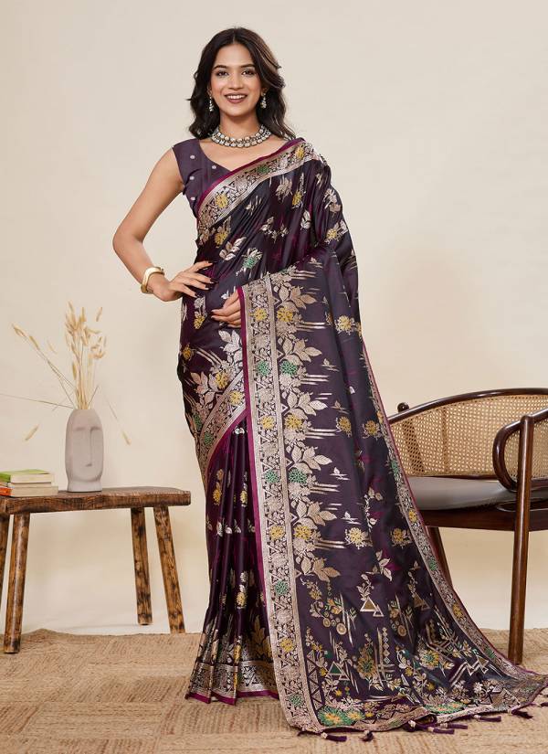 Magenta Stone Work Net Banarasi Silk Saree