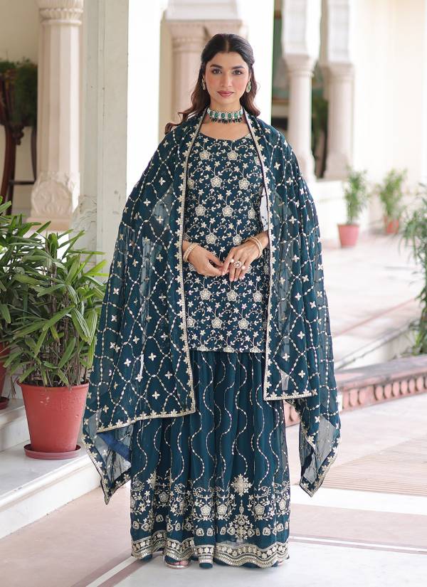 Silver Grey Thread Embroidered Silk Blend Designer Suit Set
