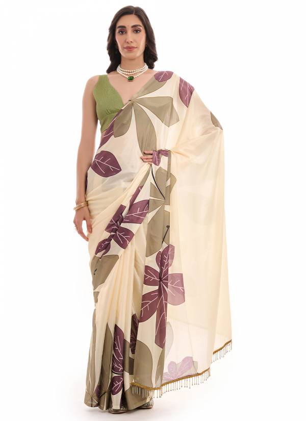 Burnt Orange Hand Block Printed Organza Cotton Saree
