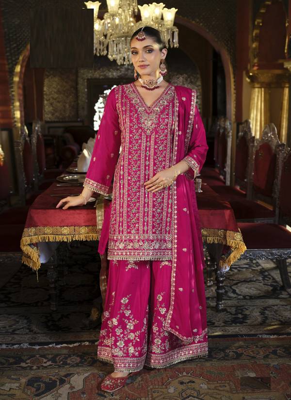 Purple Velvet Thread Embroidered Cotton Silk Lawn Pakistani Suit