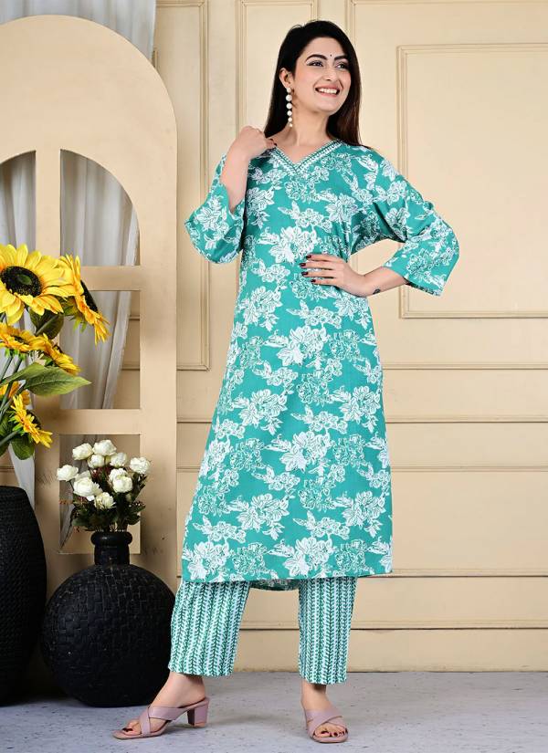 Teal Blue Resham Thread Crepe Georgette Kurti