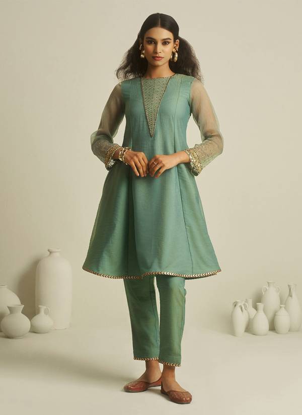 Burnt Orange Resham Thread Georgette Rayon Kurti