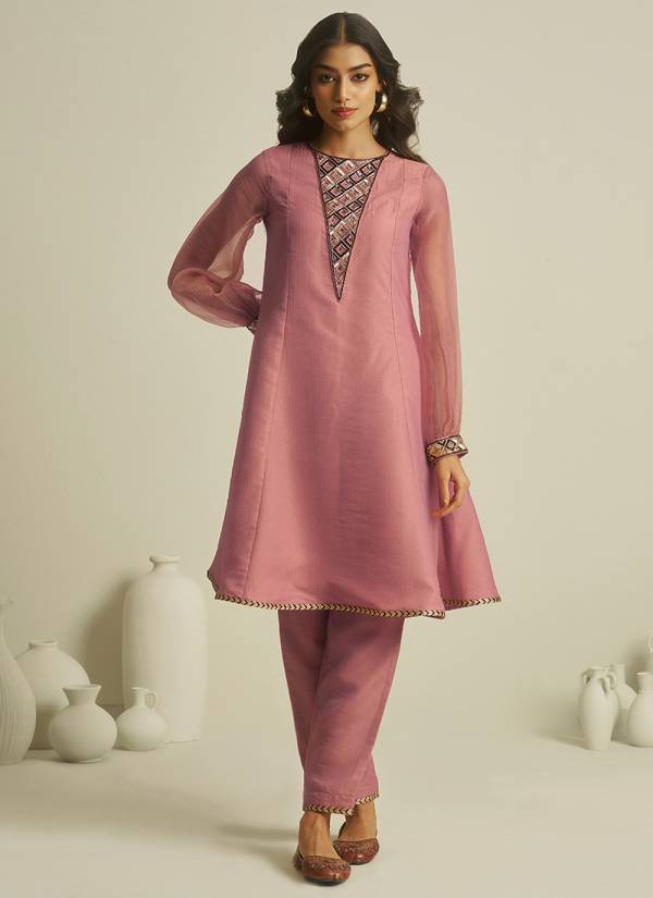 Golden Ivory Stone Work Chiffon Georgette Kurti
