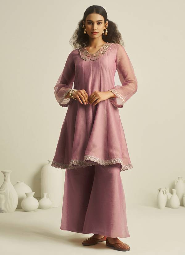 Wine Red Thread Embroidered Muslin Embroidered Kurti