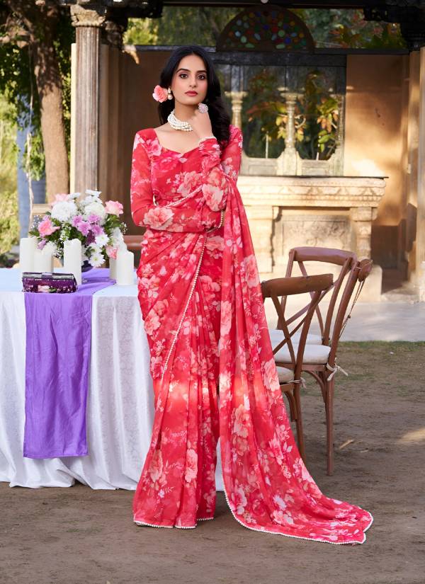 Off White Hand Block Printed Organza Silk Saree