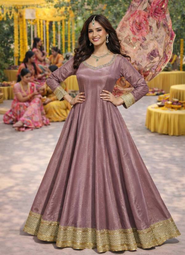 Silver Grey Gota Patti Lycra Net Evening Gown