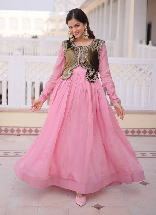 Lavender Gota Patti Silk Blend Indo Western Gown