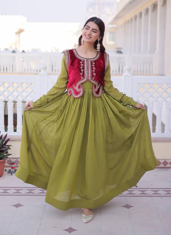 Powder Blue Zardozi Embellished Silk Blend Wedding Gown