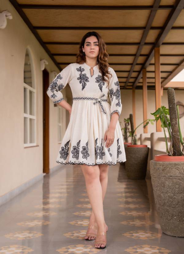 Classic Beige Hand Block Printed Silk Georgette Kurti