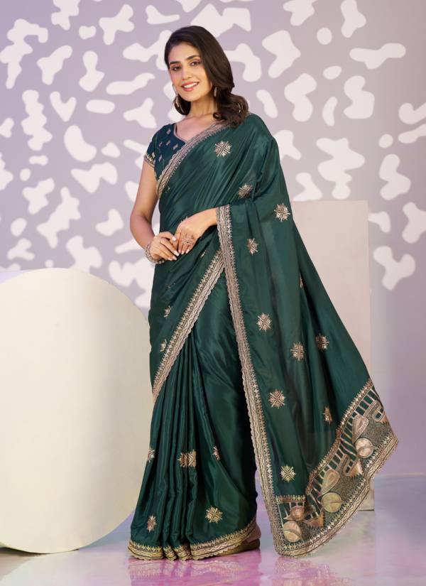 Olive Green Zari Woven Georgette Banarasi Silk Saree