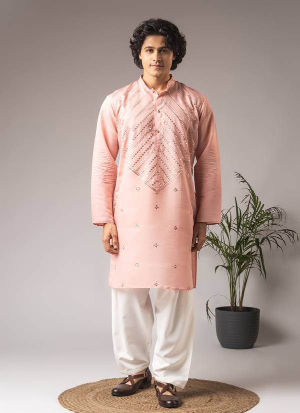 Magenta Stone Work Silk Blend Indo Western Mens Outfit