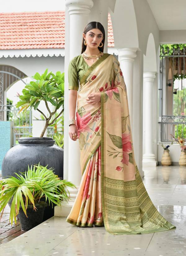 Olive Green Thread Embroidered Velvet Wedding Saree