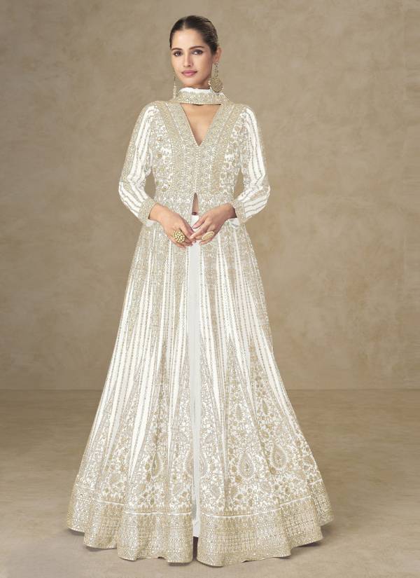 Golden Ivory Resham Thread Georgette Printed Suit