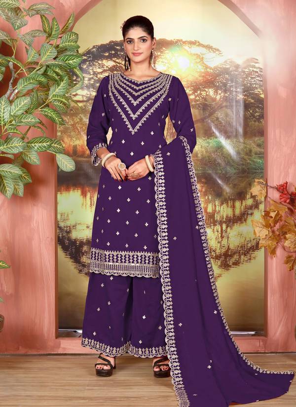 Fuchsia Thread Embroidered Silk Blend Salwar Kameez Suit