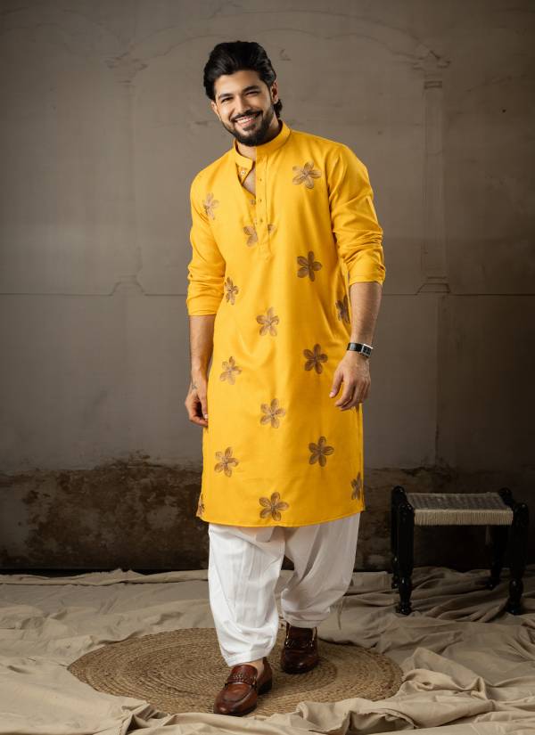 Silver Grey Resham Thread Cotton Mens Shirt