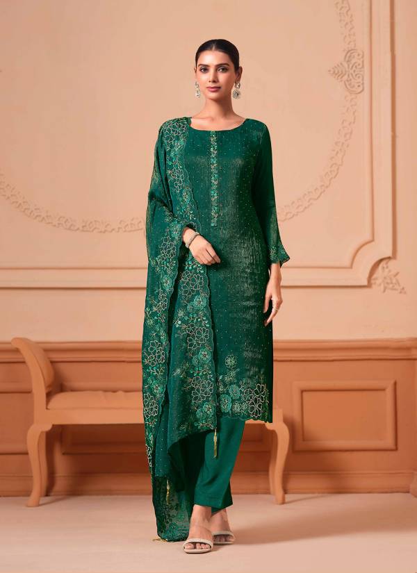 Silver Grey Zari Woven Velvet Punjabi Suit