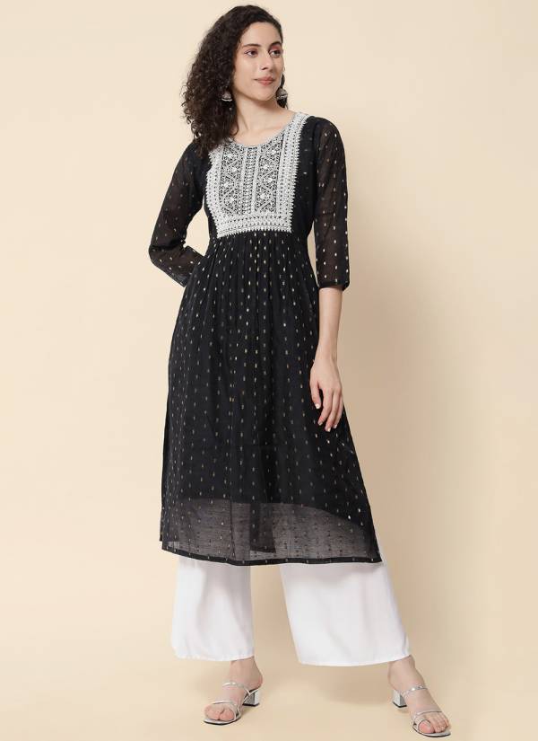 Teal Blue Stone Work Cotton Embroidered Kurti