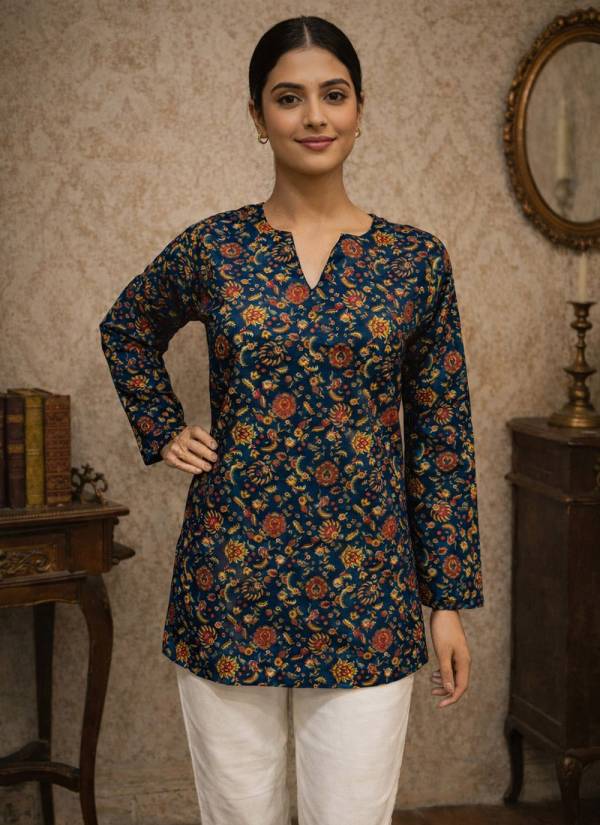 Wine Red Resham Thread Crepe Long Kurti