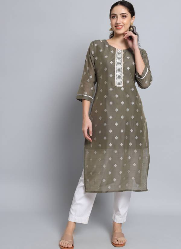 Rani Pink Thread Embroidered Chiffon Printed Kurti