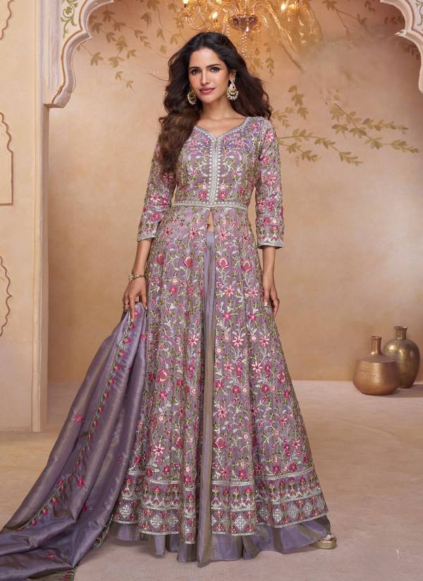 Coral Peach Stone Work Art Silk Lawn Pakistani Suit
