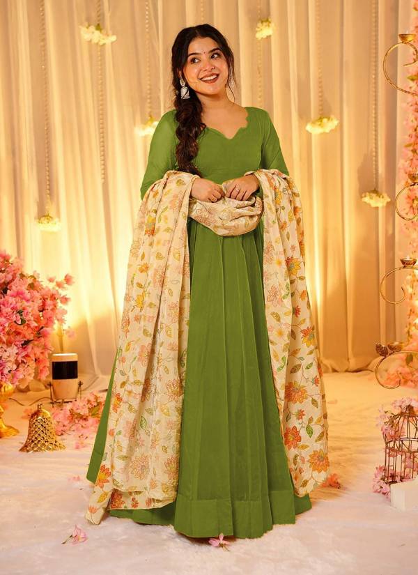 Mustard Yellow Kundan Work Georgette Designer Gown